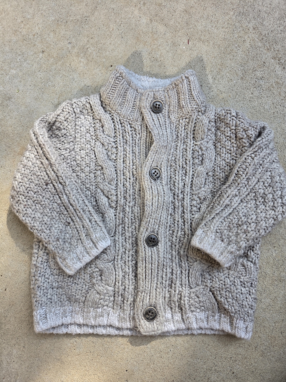 Zara Kids Chunky Cable Knit Cardigan Sweater Jacket Grey And White